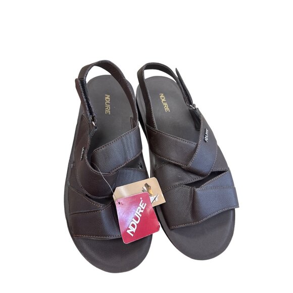 Ndure Mens Brown Leather Slip-On Sandals Size 10 SKU 8303 - Picture 8 of 12